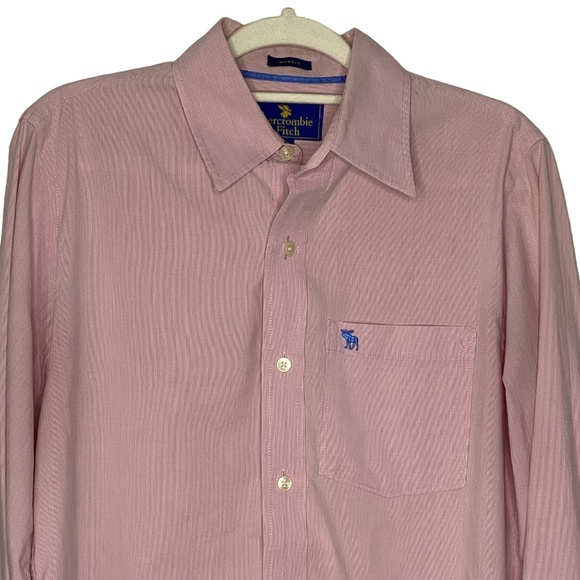 ABERCROMBIE Pink Muscle Fit Shirt Preppy Business Casual Polished Basic Sz M - Picture 3 of 12